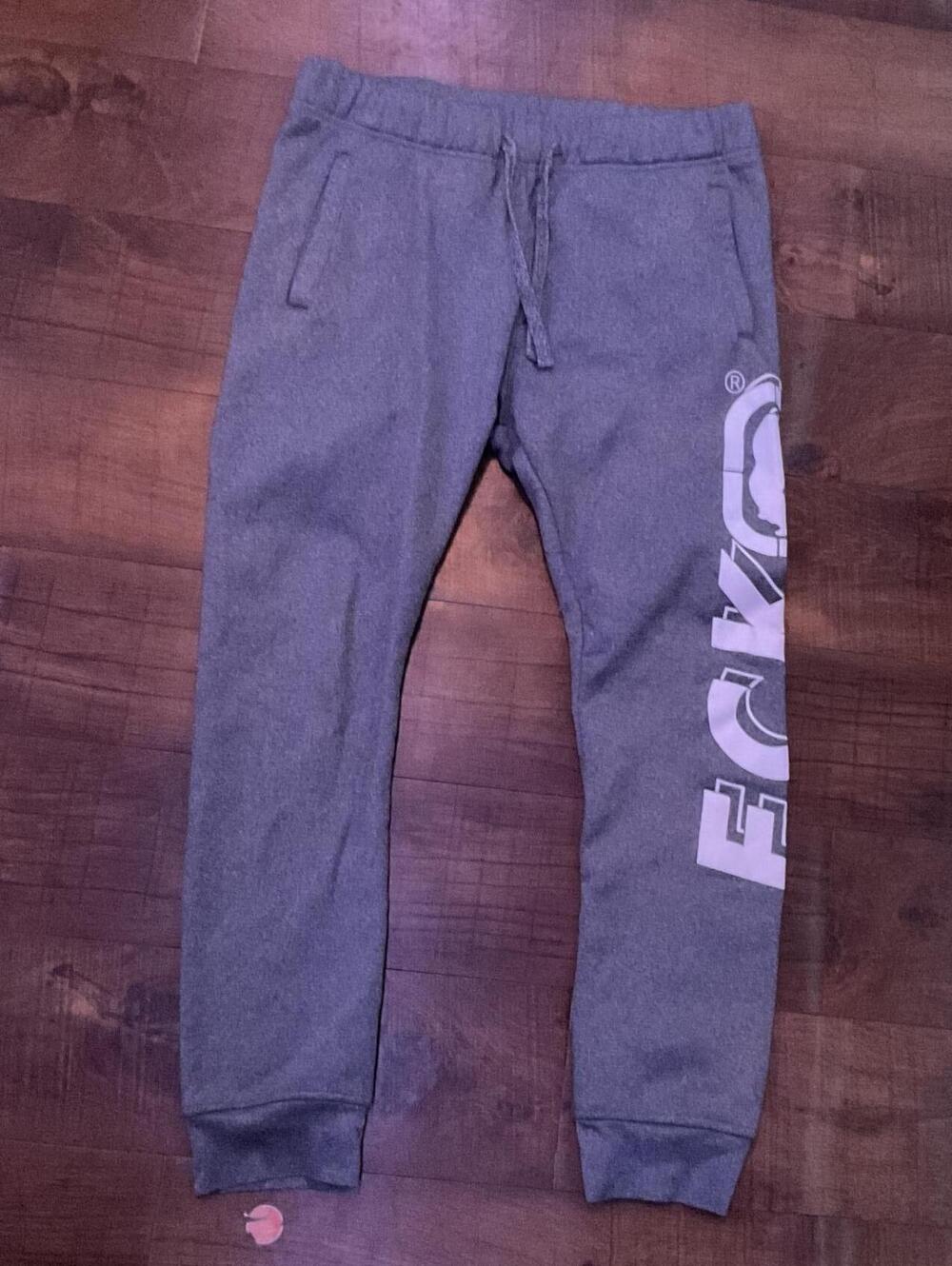 ECKO UNLTD Men's Fleece Joggers Size M Gray Large Leg Logo 36x25 Streetwear